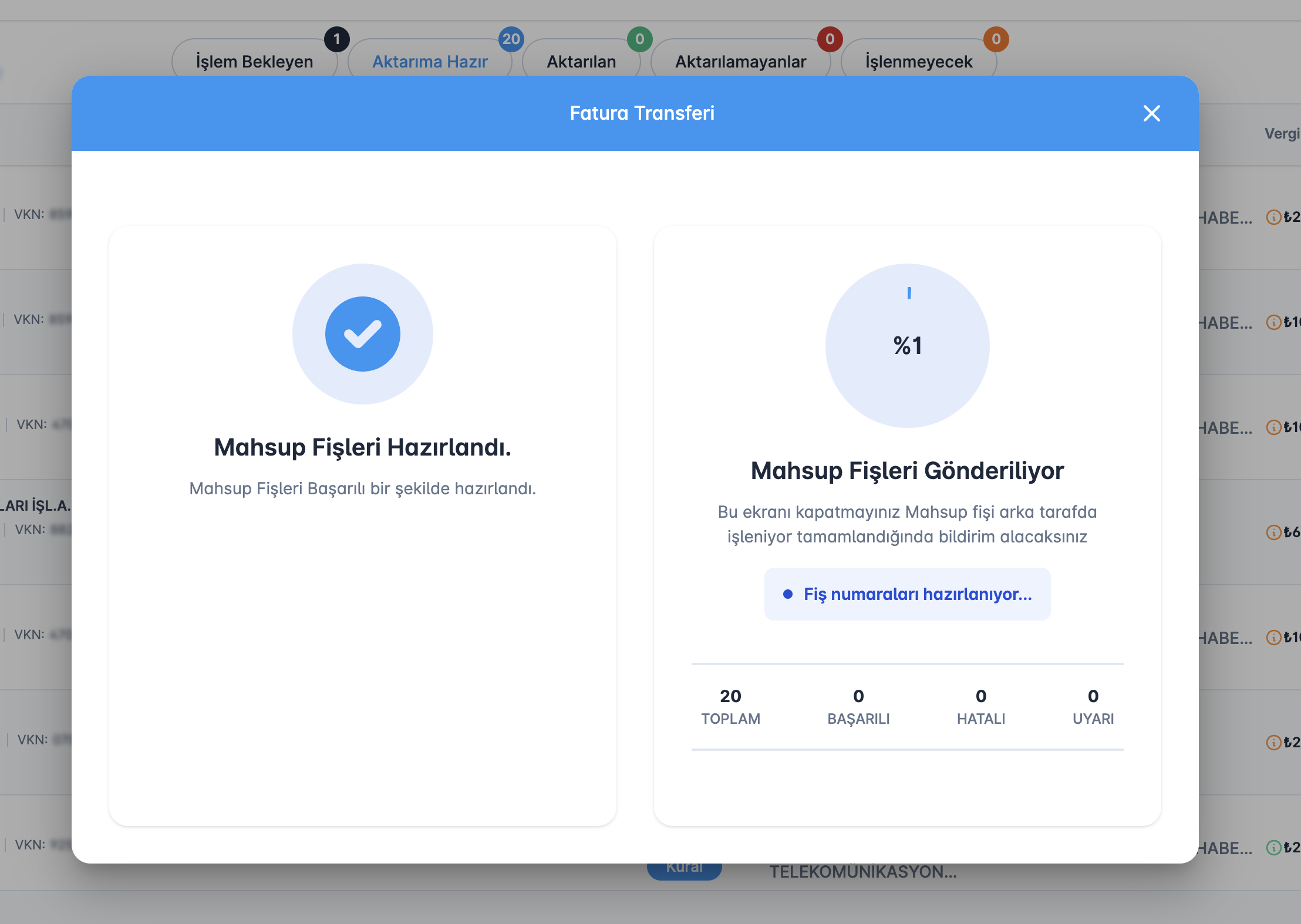Nop mahsup fişi hazırlama ve muhasebeleştirme ekranı